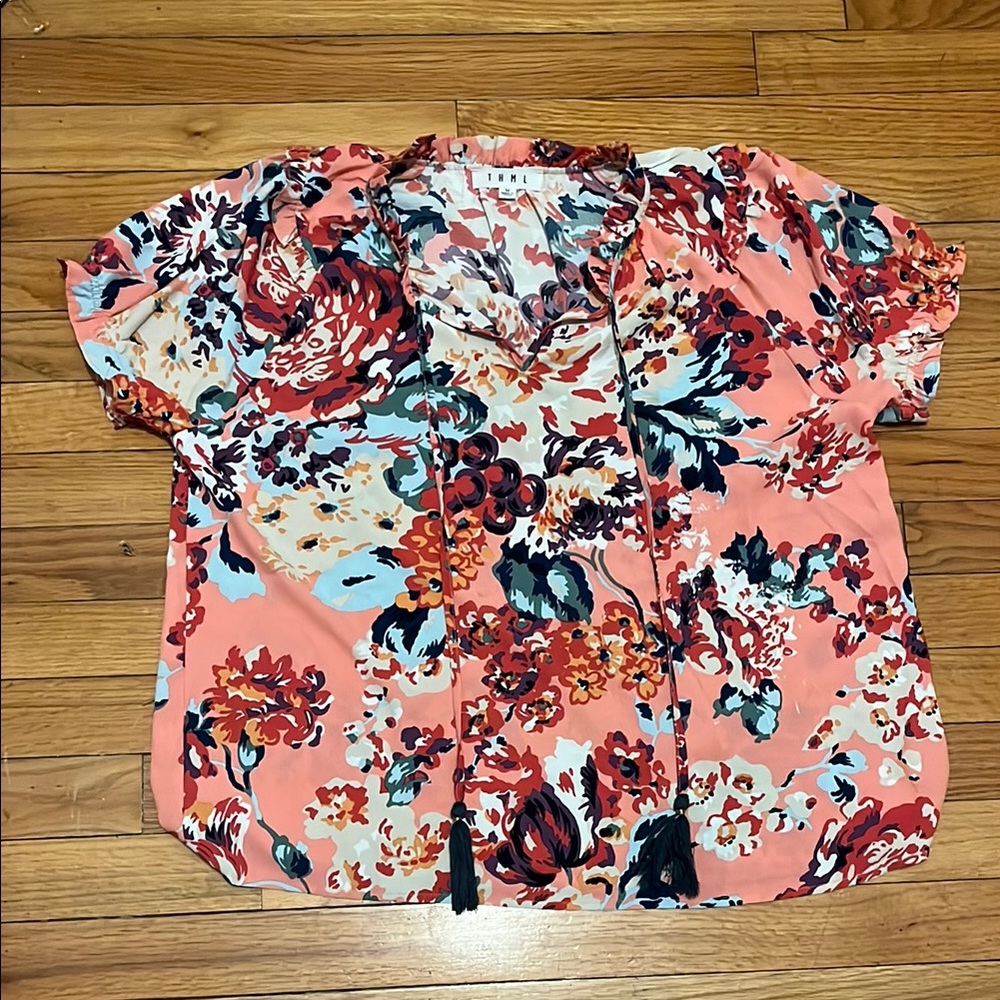 😊 THML Floral Print Women's Blouse - Coral
